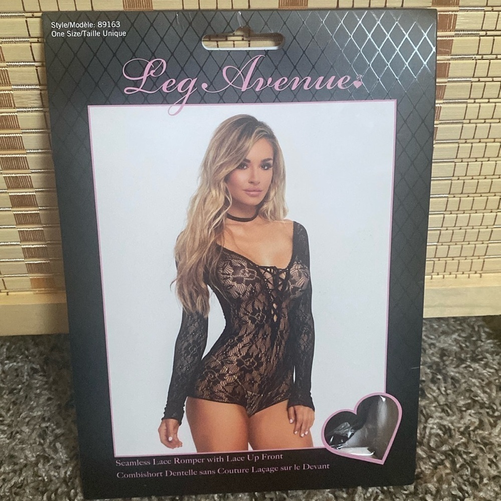 NEW Seamless black Lace romper lingerie with lace up front
